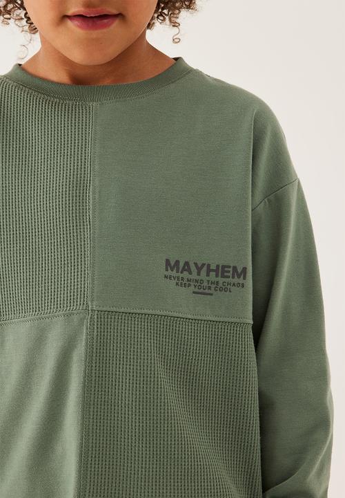 Cotton On - Long sleeve spliced waffle tee - swag green