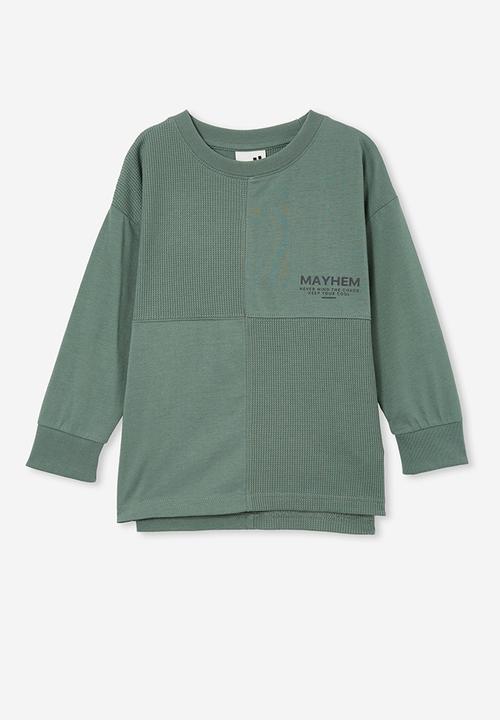 Cotton On - Long sleeve spliced waffle tee - swag green