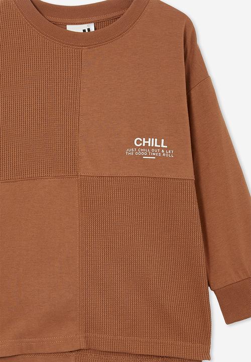 Cotton On - Long sleeve spliced waffle tee - coco jumbo