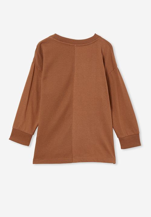 Cotton On - Long sleeve spliced waffle tee - coco jumbo
