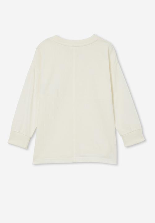Cotton On - Long sleeve spliced waffle tee - vanilla