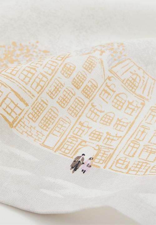 H&M - Printed cotton table runner - white/houses