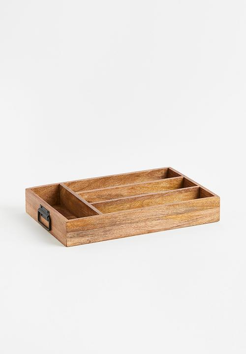 Wooden cutlery box - brown