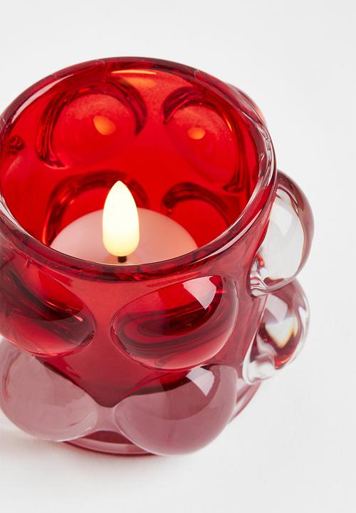 H&M - Bubbled glass tealight holder - red