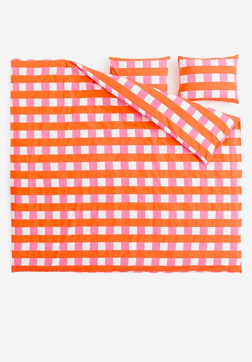 H&M - Checked double duvet cover set - orange/checked