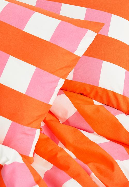 H&M - Checked double duvet cover set - orange/checked