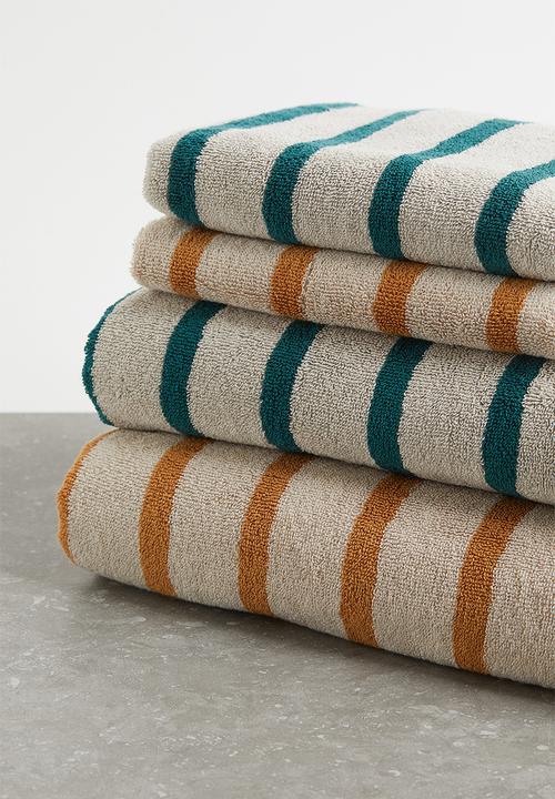 H&M - Cotton terry bath towel - dark yellow/striped