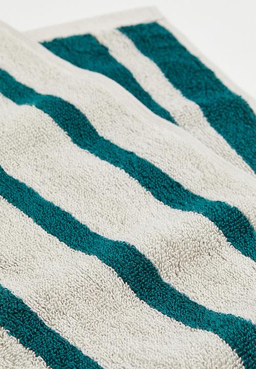 H&M - Cotton terry hand towel - dark green/striped