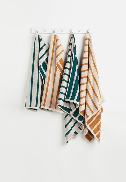 H&M - Cotton terry hand towel - dark green/striped