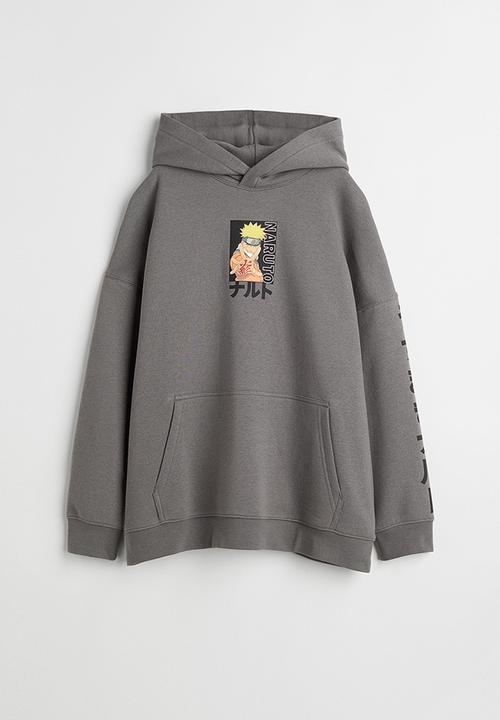 H&M - Oversized printed hoodie - grey/naruto