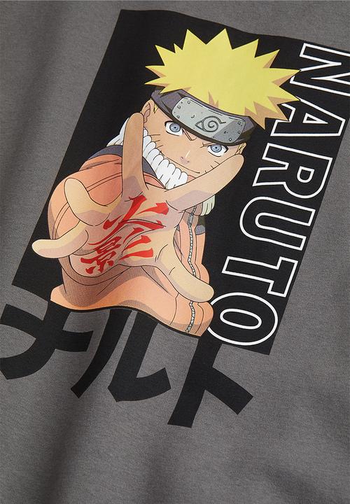 H&M - Oversized printed hoodie - grey/naruto