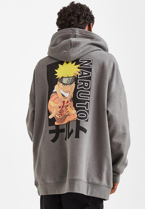 H&M - Oversized printed hoodie - grey/naruto