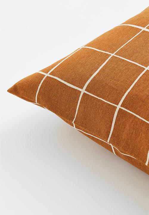 H&M - Cotton canvas cushion cover - light brown/checked