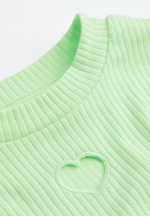 H&M - Ribbed cotton jersey cropped top - bright green