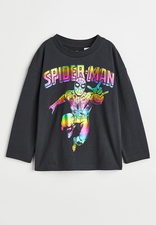 H&M - Printed cotton jersey top - dark grey/spider-man