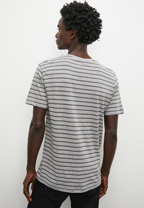 Superbalist - Nate pocket detail y/d stripe tee - grey melange/charcoal