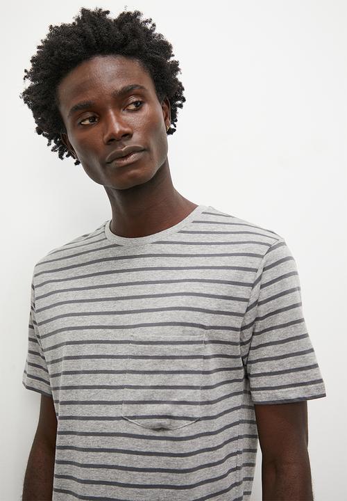 Superbalist - Nate pocket detail y/d stripe tee - grey melange/charcoal