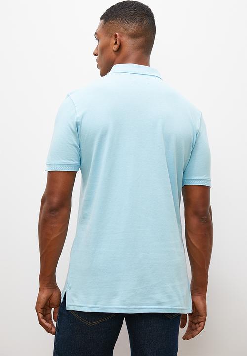Lark & Crosse - Toni jacquard collar golfer - mid blue