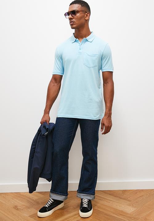 Lark & Crosse - Toni jacquard collar golfer - mid blue