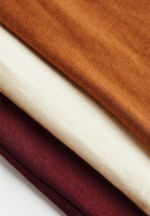 H&M - 3-pack long-sleeved tops - dark orange/natural white