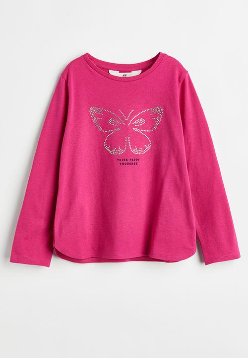 H&M - Motif-front top - cerise/butterfly