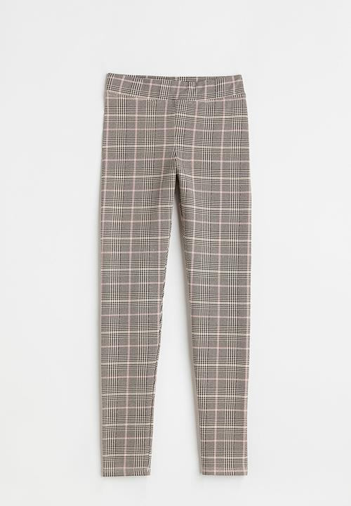 H&M - Leggings - light beige/checked