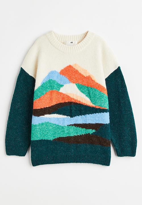 H&M - Oversized jacquard-knit jumper - dark green/mountains