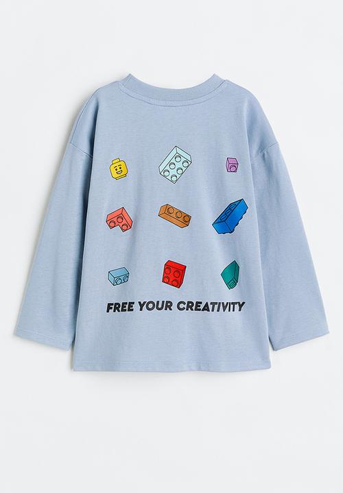 H&M - Long-sleeved printed top - light blue/lego® collection