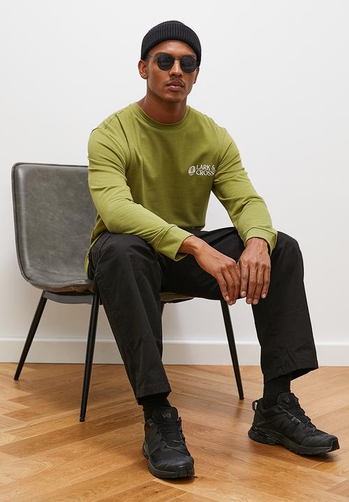 Lark & Crosse - Marco sueded crew neck sweat - khaki