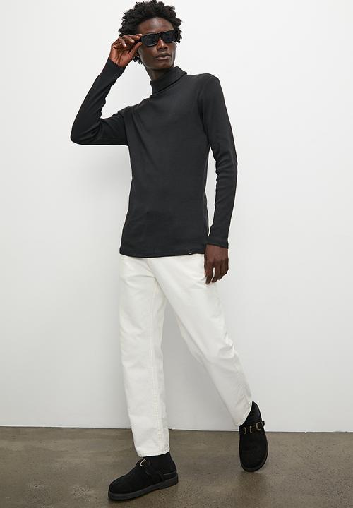 Superbalist - Sochi slim ribbed roll neck long sleeve tee - black