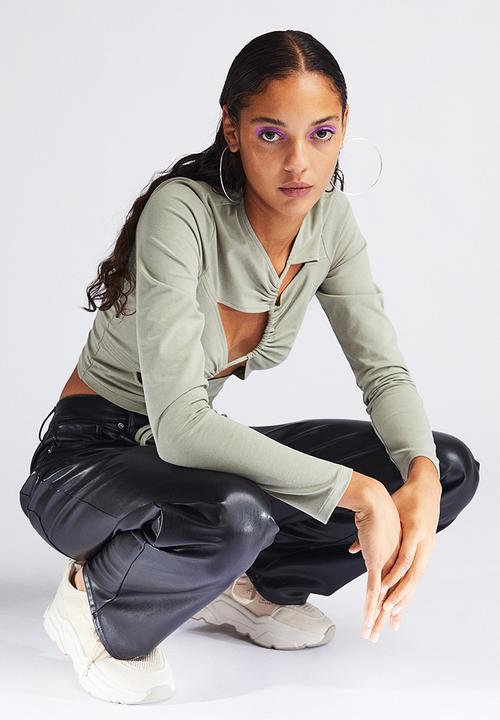 H&M - Cut-out top - light khaki green