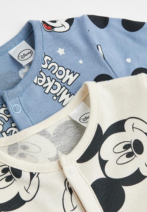 H&M - 2-Pack printed cotton all-in-one pyjamas - blue/mickey mouse