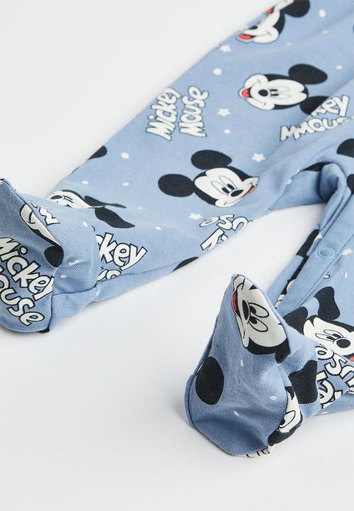 H&M - 2-Pack printed cotton all-in-one pyjamas - blue/mickey mouse