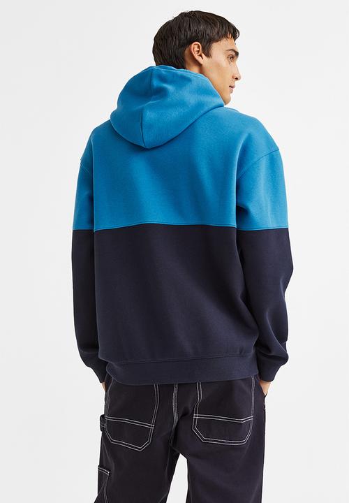 H&M - Relaxed fit hoodie - blue/block-coloured