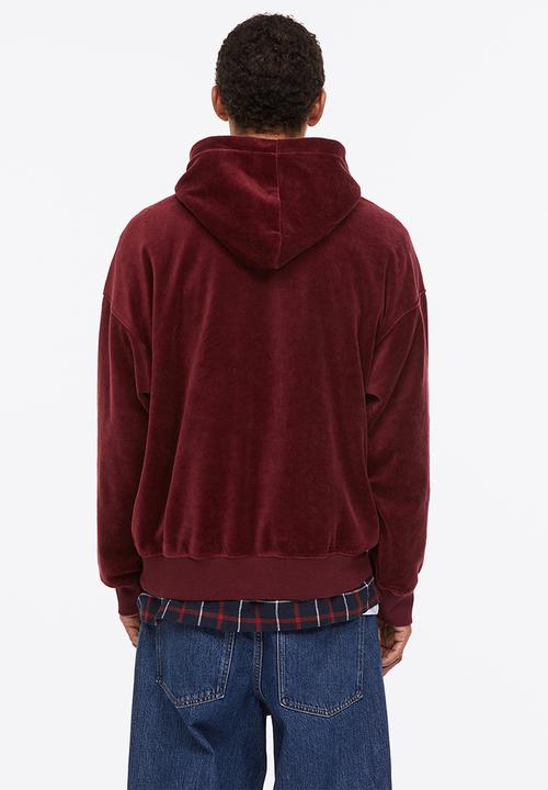 H&M - Oversized fit velour hoodie - burgundy 