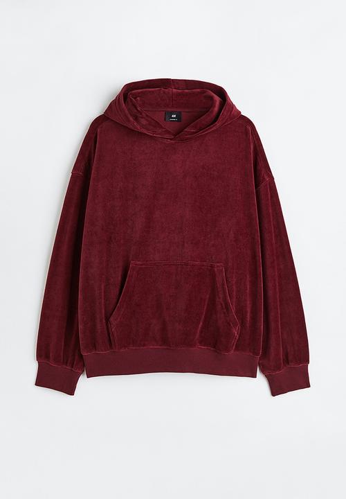 H&M - Oversized fit velour hoodie - burgundy 