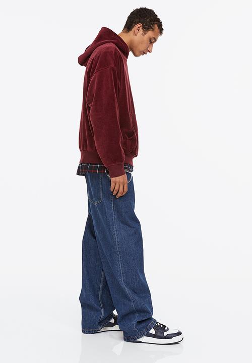 H&M - Oversized fit velour hoodie - burgundy 