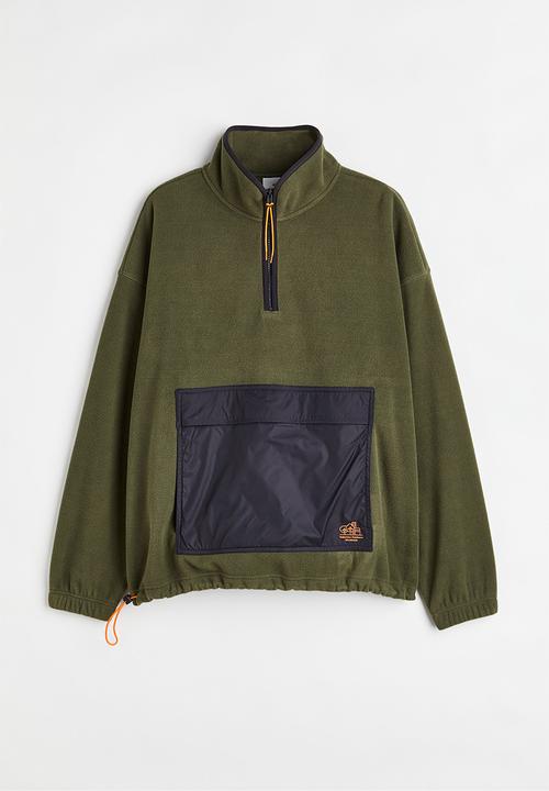 H&M - Oversized fit fleece top - khaki green/black