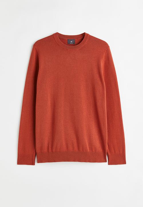 H&M - Slim fit fine-knit cotton jumper - brick red 