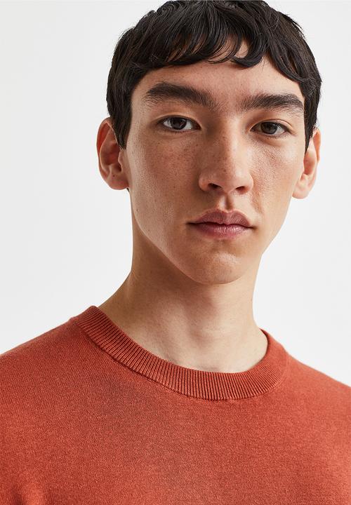 H&M - Slim fit fine-knit cotton jumper - brick red 