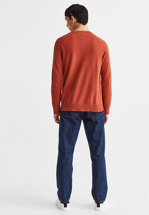 H&M - Slim fit fine-knit cotton jumper - brick red 