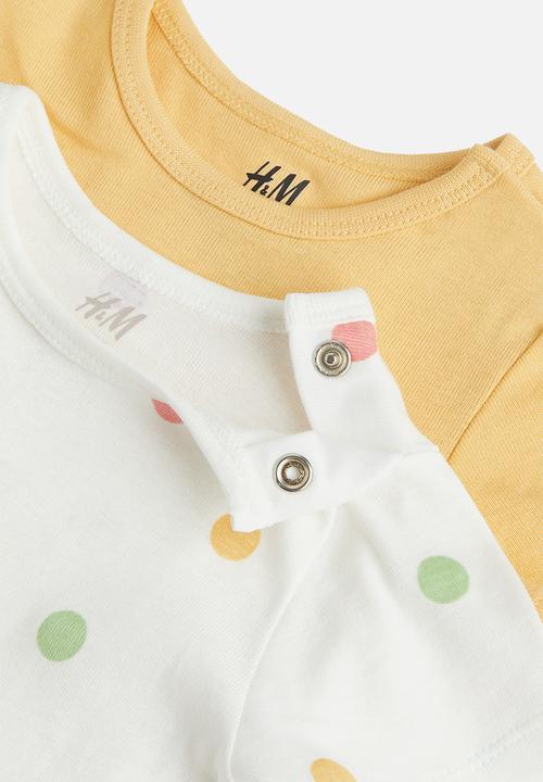 H&M - 2-Pack short-sleeved bodysuits - yellow/spotted