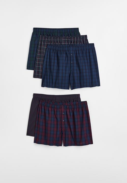 H&M - 5-pack woven cotton boxer shorts - blue/red checked
