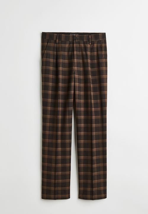 H&M - Regular fit crease-leg trousers - brown/checked