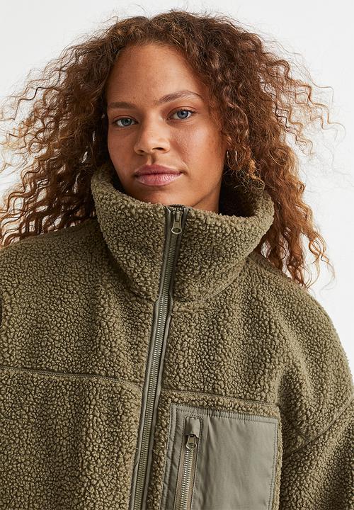 H&M - Teddy jacket - dark khaki green