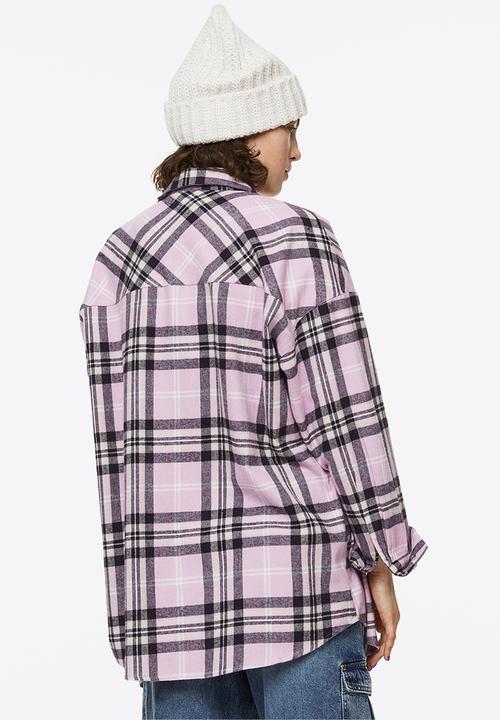 H&M - Oversized flannel shirt - light pink/black checked
