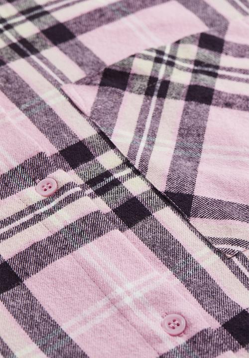 H&M - Oversized flannel shirt - light pink/black checked