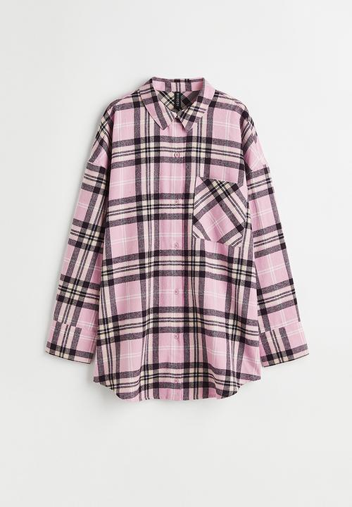 H&M - Oversized flannel shirt - light pink/black checked