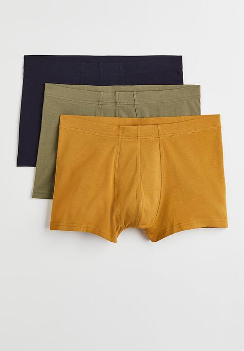 H&M - 3-pack short cotton trunks - blue,green,yellow
