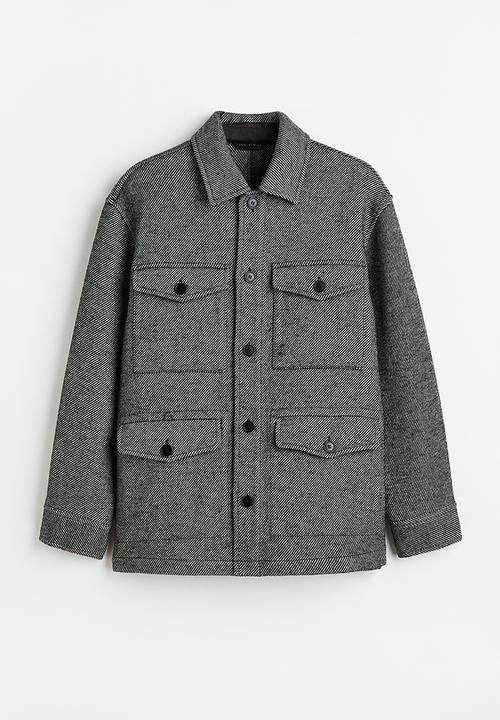 H&M - Wool-blend shacket - black/narrow-striped